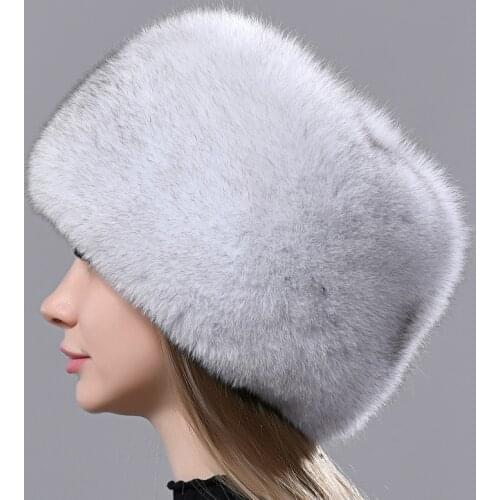 Natural Fox Fur Beanies Women Winter Warm Fluffy Popular Russia Style Female Round Cap Fashion Real Fur Hats
