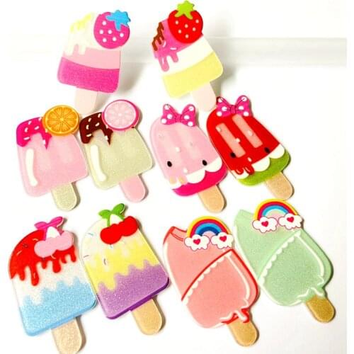 20Pcs/lots 28*47mm Sweet Ice Cream Gather Rainbow Sundae Baby Hairpin Accessories DIY Crafts Refrigerator Magnetic Accessories