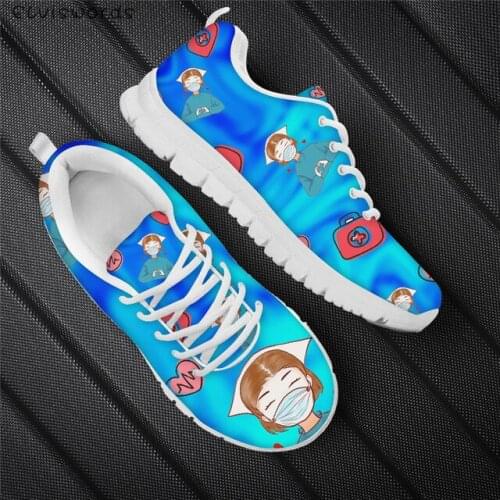 ELVISWORDS Cute Rainbow Nurse Doctor Print Non-ship Ladies Flat-Shoes Breathable Sports Shoes for Women Woman Stylish Sneakers