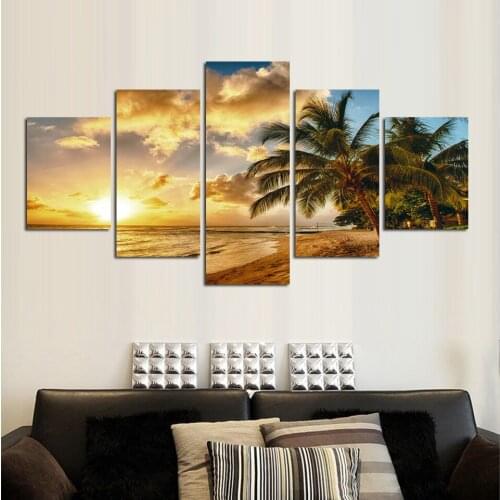 Modern Art Seaview Landscape Canvas Painting Sunset coconut trees by the sea Wall Pictures Home Decor Sea Beach Wall FA102