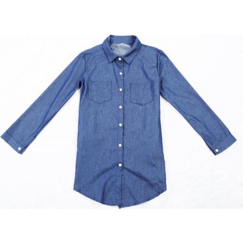 Women\s Spring Long Sleeve Casual Denim Blouse Tops Shirt Dress with Pockets