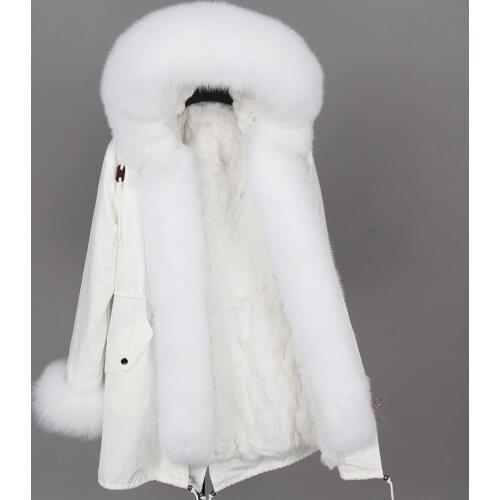 RosEvans Middle Long Womens Winter Real Fur Parkas Coats 2020 Natural fur white cotton jacket WHITE female fur jacket park