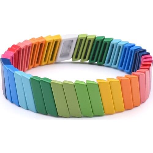 Boho Bracelet Handmade Friendship Gift Combo Braided Stackable Enamel Rainbow Tile Bracelet Fashion Jewellry Women Cuff Bangles