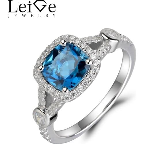 Leige Jewelry London Blue Topaz Ring for Women 925 Sterling Silver Blue Gemstone Wedding Engagement Rings Fine Jewelry