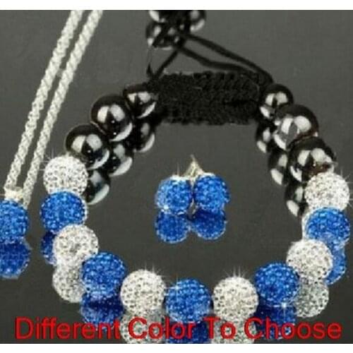 10mm 2pcs/lot mixed white multicolor disco Ball bead set Bracelets earrings silver plated chain necklace v2535