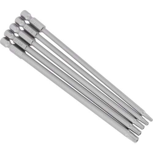 150mm T10-T30 Torx Head Screwdriver Bit 5pcs Magnetic Screwdriver Bits S2 Alloy Steel For 1/4" Pneumatic Screwdrivers Tool