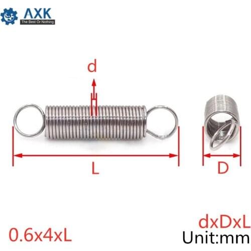 20Pcs 0.6 x 4mm 0.6mm Stainless Steel Tension Spring With Dual Hook Extension Springs Outer Diameter 4mm Length 20-60mm