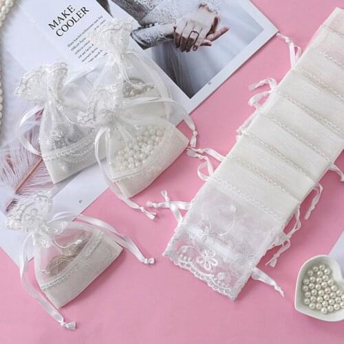 5pcs White Petal Lace Bag Packaging Gift Bag Candy Dragees for Wedding Birthday Party Jewelry Gift Cookie Packaging Bags Pouches
