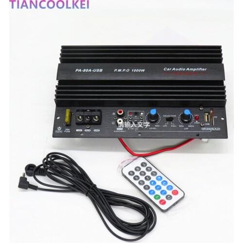 1000W car Subwoofer power amplifier board with USB plug U disk card SD Play musi mono bass amplifier board with 10 inch speaker
