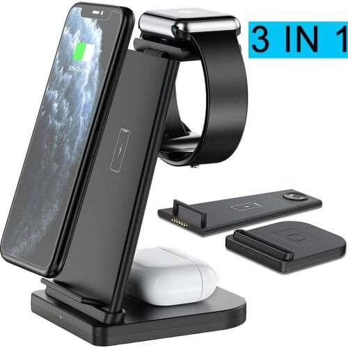 3 in1 Wireless Charger For iPhone 11 X Xs AirPods Apple Watch 2/3/4/5 Wireless Charging Stand for Doogee Samsung Huawei Xiaomi