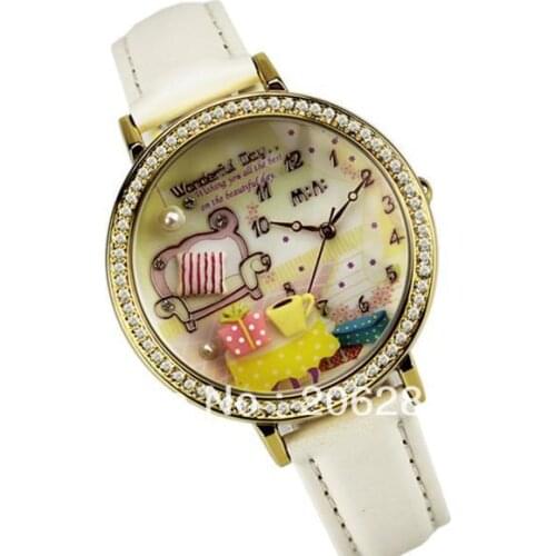 MNS907B MINI watch double layer glass 3D gift watch DIY Handmade Genuine Leather Quartz Ladies watch 1pc+free shipping