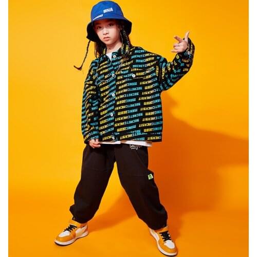 Kids Hip Hop Dancing Outfits Letters Print Jacket Tops Tshirt Street wear Pants Girls Boys Jazz Dance Wear Costumes Clothes