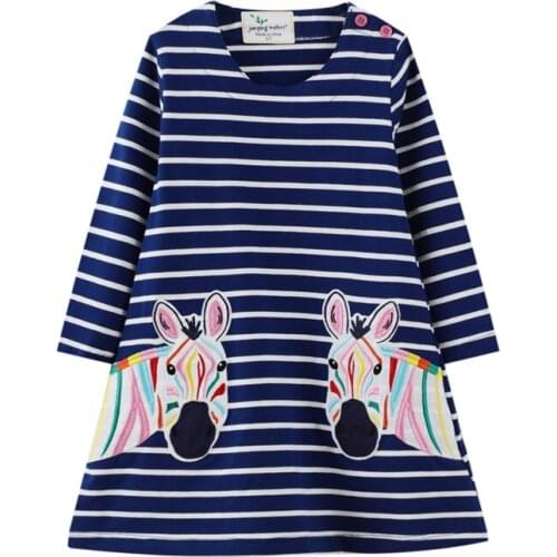 Kids Cartton Appliqued Vestidos Girls Cotton Dress Children Casual Wear Clothes Girls Long Sleeve Patchwork Dresses