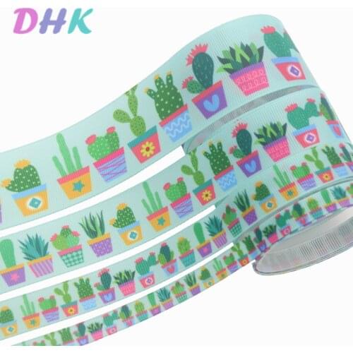 DHK 4 sizes options 10yards cactus Printed Grosgrain Ribbon Accessory Hairbow Headwear Decoration DIY Wholesale B1987