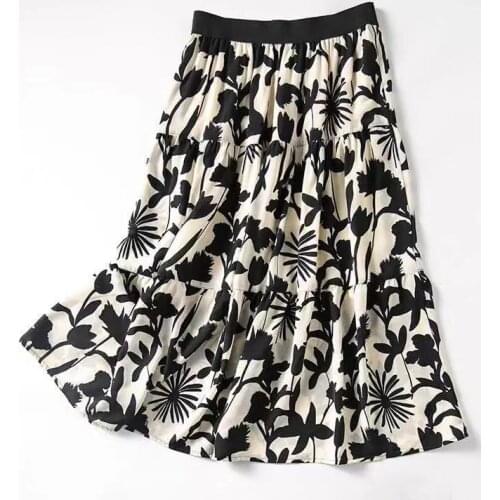 Long Skirt Chiffon Drape A-Line Skirt High Waist Skirt Spring and Summer Mid-Length Temperament Lady d88