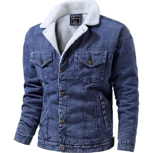 New Trend Denim Jacket Men Single Breasted Motorcycle Coat British Style Mens Jean Jacket Autumn Winter Fleece Cowboy Outerwear