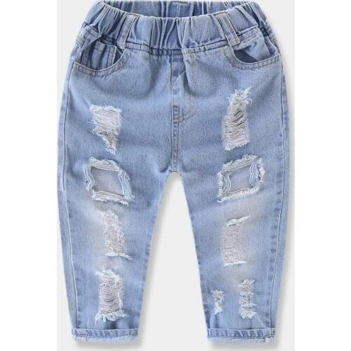 2019 children Girls summer denim pants Kids new casual cool ripped holes distressed Jeans for Girls 2-7 years