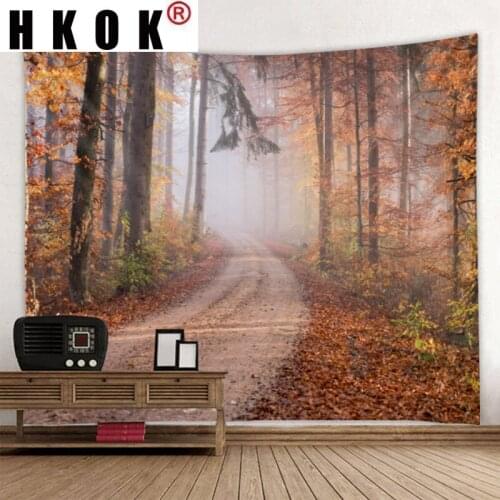 HKOK Forest Deep Path Landscape Tapestry Wall Hanging Covering Rugs Background Cloth Beach Mat Blanket Art Bedroom Home Decor