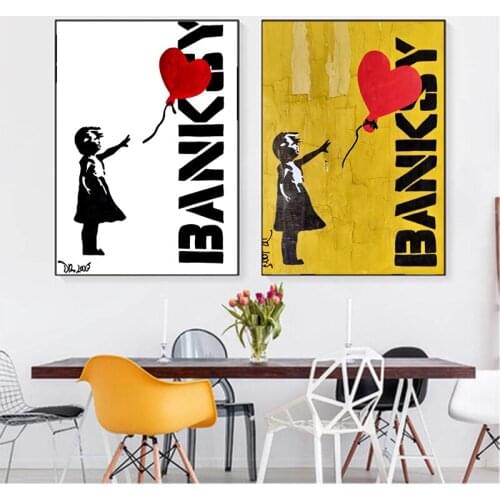 Girl Holding a Love Balloon Graffiti Banksy Art Canvas Painting Posters and Prints Abstract Wall Pictures for Living Room Decor