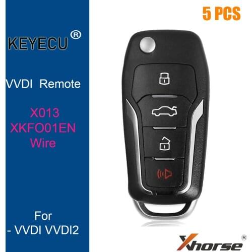 KEYECU 5PCS XHORSE English Version XKFO01EN for Ford Style Wire Universal Remote Key - 3+1/ 4 Buttons - for VVDI Key Tool, VVDI2