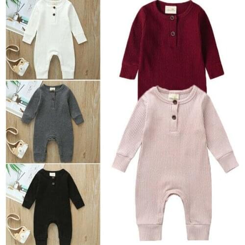 2020 Newborn Infant Baby Girl Boy Ribbed Bodysuit Ruffle One-Piece Solid Jumpsuit Long Sleeve Outfits cotton comfortable clothes