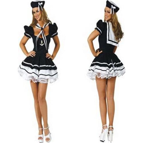 Women Adult Girls Sexy Profession Sailor Costumes marine Blue Girl Costumes Dress Set Halloween Costumes Dress