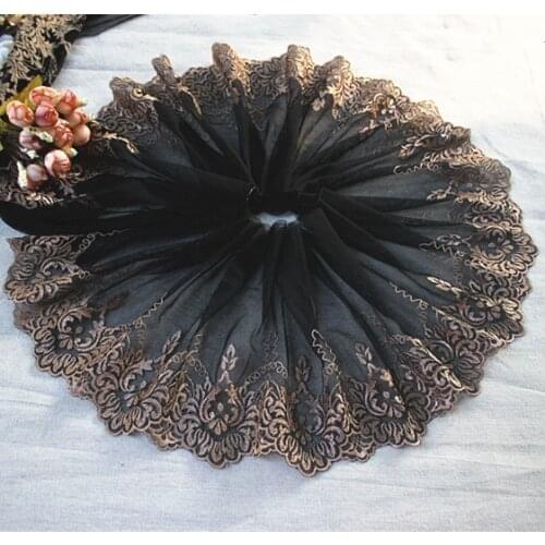 19cm 7.48" wide (3yards/lot) Craft Accessories Embroidered Tulle Lace Trim in Black +Deep Brown,Mesh Lace Trim