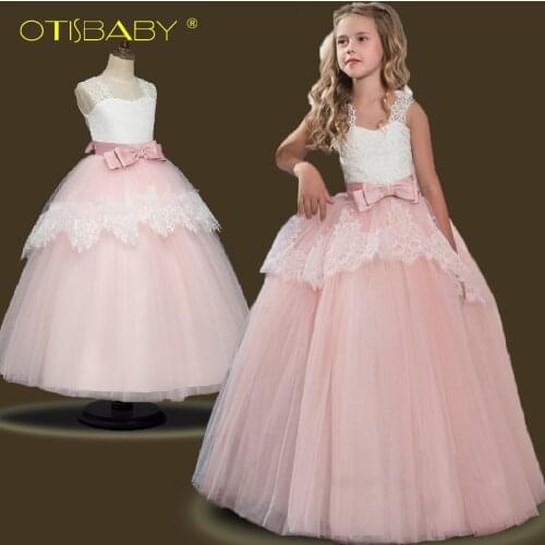 Summer Girls Lace Flower Princess Dresses Kids Party Ball Gown Long Dress Elegant Children Wedding Ceremony Girl Dresses Vestido