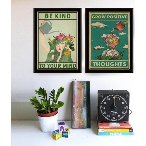 Mental Grow Positive Thoughts Be Kind To Your Mind Feminist Poster and Prints Canvas Painting Wall Art for Home Decor