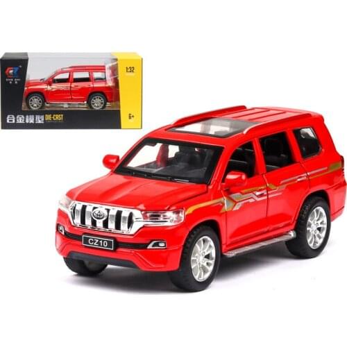 1:32 Alloy Model Car Diecast Prado 2019 Off-road Vehicle Pull Back and Return Motor Sound Light Music Door Open High Simulation
