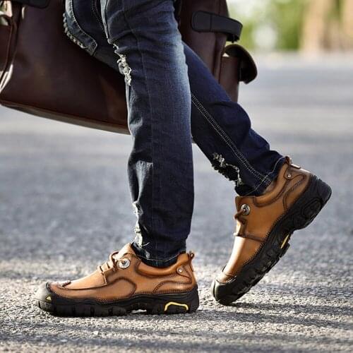 2021 new hiking shoes outdoor first layer cowhide large size mens walking shoes wear-resistant non-slip breathable