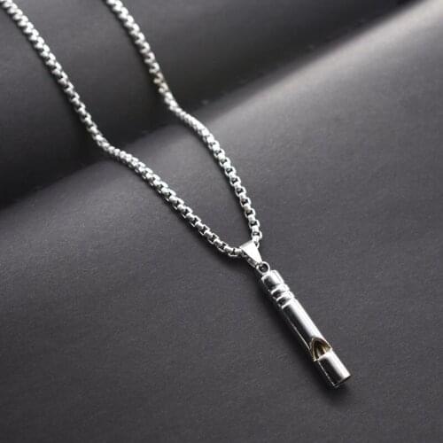 Whistle Pendant Necklace Hip-hop Personality Trendy Mens Simple Cool Flute Can Blow Creative Pendant Metal Chain Necklace New