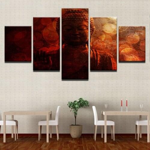 Canvas HD Prints Posters Modular Home Decor Wall Art 5 Pieces Buddha Statue Paintings Red Psychedelic Pictures Living Room Frame