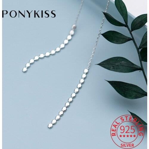 PONYKISS Trendy S925 Sterling Silver Round Geometric Tassel Dangle Drop Earrings Women Chic Elegant Accessory Party Fine Gift