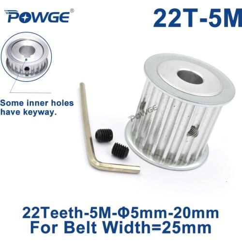 POWGE Arc HTD 5M 22 Teeth Synchronous Timing Pulley Bore 8/10/12/14/15/16/18/19/20mm for Width 25mm HTD5M Belt 22Teeth 22T