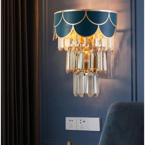 Nordic Mirror Led wall light Crystal fixtures Stair porch Bedroom Wall Lamp Bedside Aisle K9 Crystal light indoor Wall Sconce