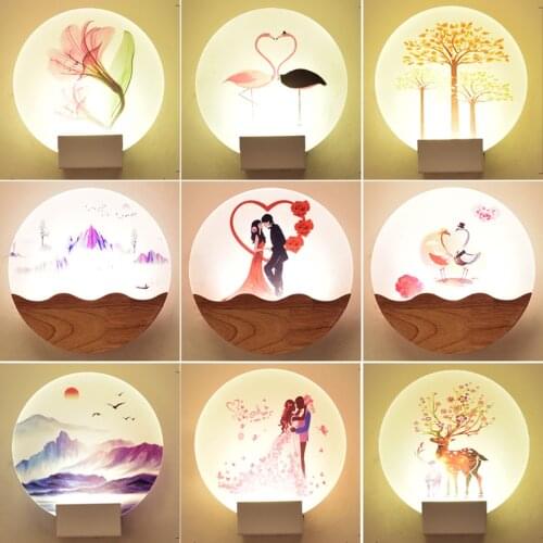 Artpad Modern Creative Indoor Wall Lamp For Bedroom Round Bedside Living Room Aisle Warm Lights With Solid Wood/Iron Base