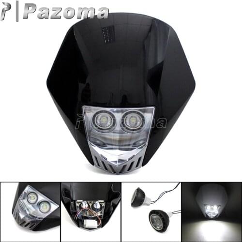 Black Universal Motorcycle Supermoto LED Headlight MX Dirt Bike Street Bikes Headlamp for Honda Yamaha Suzuki Kawasaki