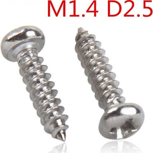M1.4*3/3.5/4/5/6/7/8 Head 2.5mm Round Pan Head Phillips Cross Recessed Self Tapping Screw Micro Electronic Screws Nickel Plated
