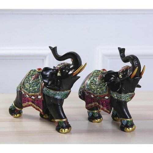 Thai Style Vintage Black Elephant Sculpture Figurine Resin Auspicious Elephant Statue Creative Crafts Ornament for Living Room