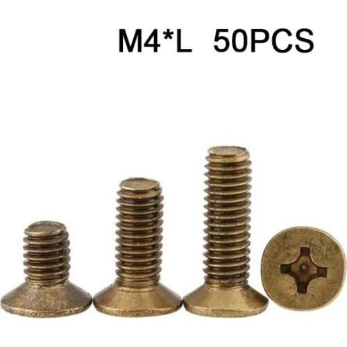 50pcs-M4mm Copper Cross Countersunk Head Screws Screws M4 Machine Screws Phillips Flat Under 50pcs Lot (50 Pieces/lot) GB819