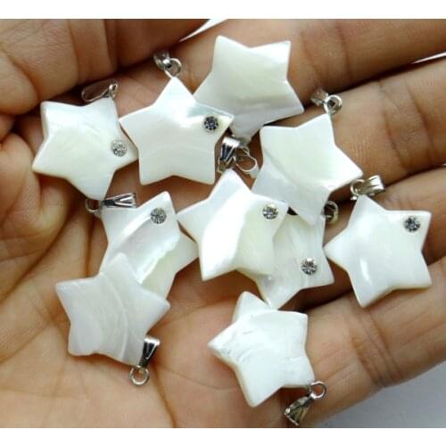 Wit natural beschaafde Pentagram parelmoer kralen shell pendant for diy Jewelry making necklace Accessories24pcs