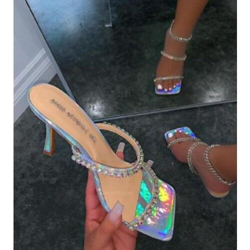 2021 Female White Drill Rhinestone Crystal Stiletto Pointed Newest Fashion Shoes High Heels Women Square Toe Party Shoes