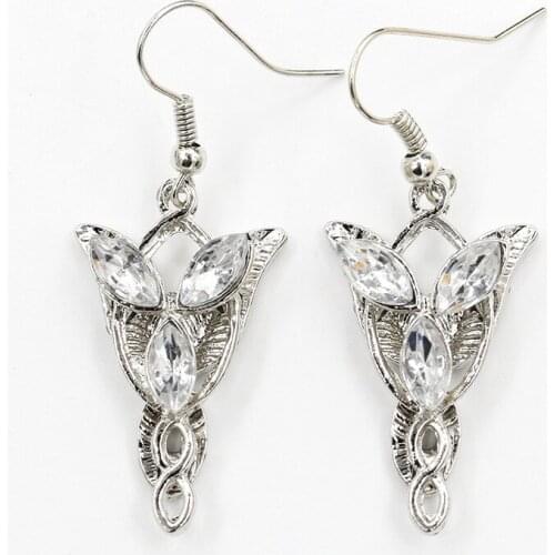 Arwen Evenstar The Lord of the Riings Crystal Clear Rhinestone Silver Plated Pendant Drop Earrings for Women Dangle Earrings