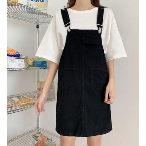 Summer Women Denim Dress Sundress Large Size Loose Sleeveless White Overalls Dresses Female Adjustable Strap Black Short Dress