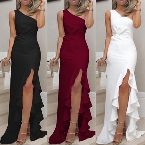 Women Sexy One Shoulder Ruched Ruffle Dress Formal Fashion Model Party Dress Elegant Ladies Vintage Slim Maxi Dress traf платье