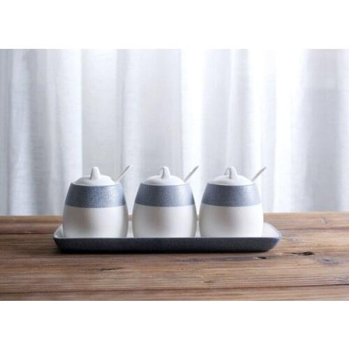 1SET Ceramics Creative Seasoning Box Spice Jar Set Condiment Cruet Bottle Condiment Pot Salt Sugar Storage Pepper Caster JO 1072