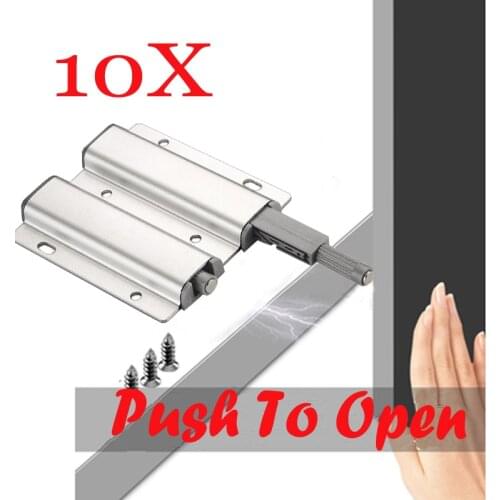 10 Pieces Push to Open Cabinet Door Handle-free Spring Magnetic Stopper Catches Drawers Quiet Closer Aluminium ABS Hardware