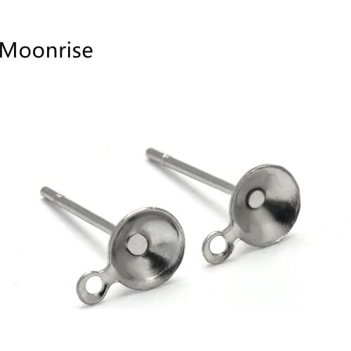100Pcs 5mm 6mm Stainless Steel Ear Stud Components Earring Posts with Cup and Loops for Earring Making