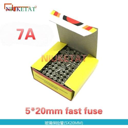 100pcs/box 5*20mm 7A 250V Fast fuse 5*20 F7A 7000mA 250V Glass Fuse 5mm*20mm New and original